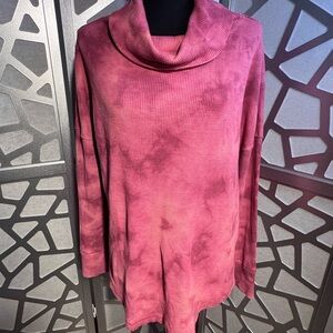 Maeve by Anthropologie Pink Tie-Dye Waffle Knit Cowl Neck Top — Size Medium